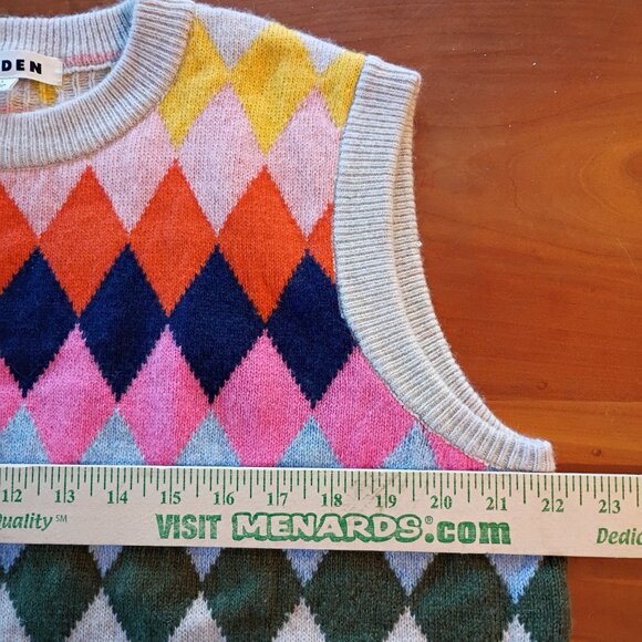 Boden Multicolor Diamond Print Sweater Vest Women's L Preppy Argyle Maximalist - Picture 9 of 10